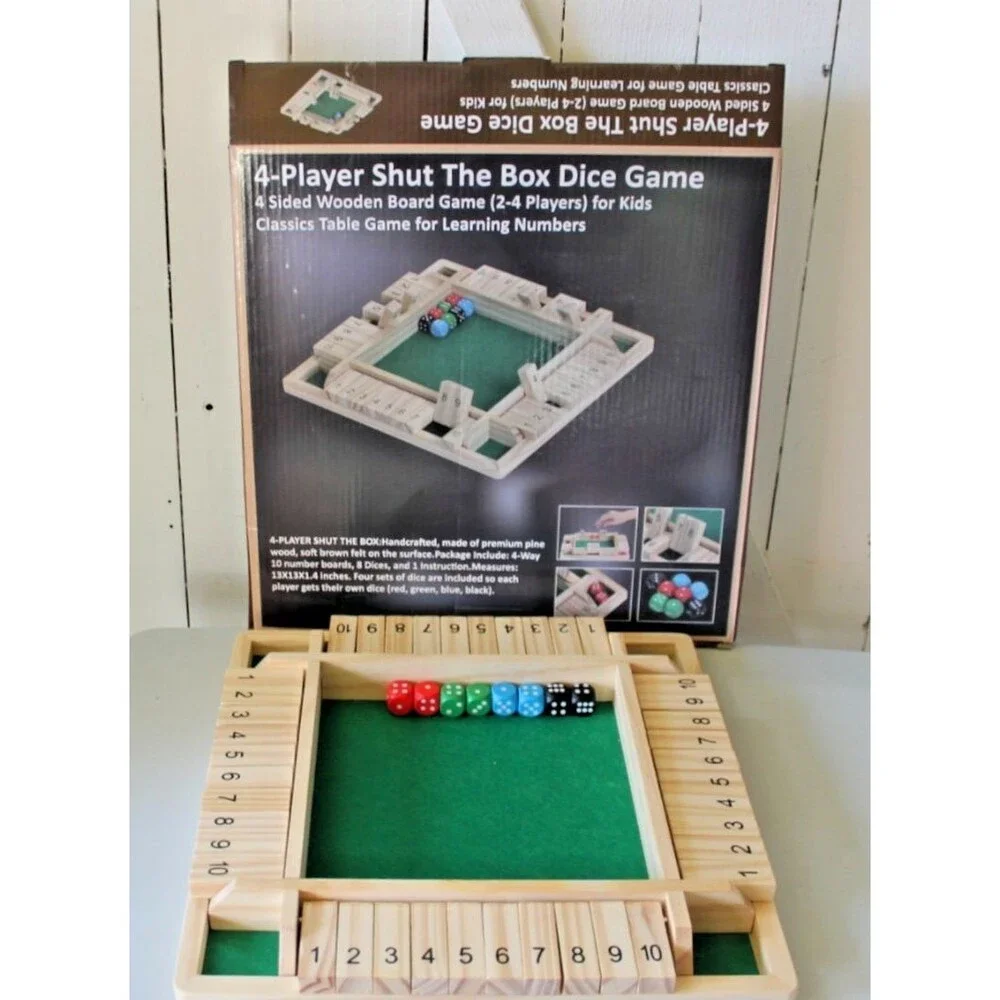 4 Player Shut The Box Dice Game, for Kids Learning Numbers Educational Ages 4+